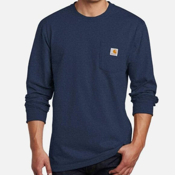 Carhartt Men's K126 Workwear Jersey Pocket Long-Sleeve Shirt Navy Large Loose - Picture 1 of 2